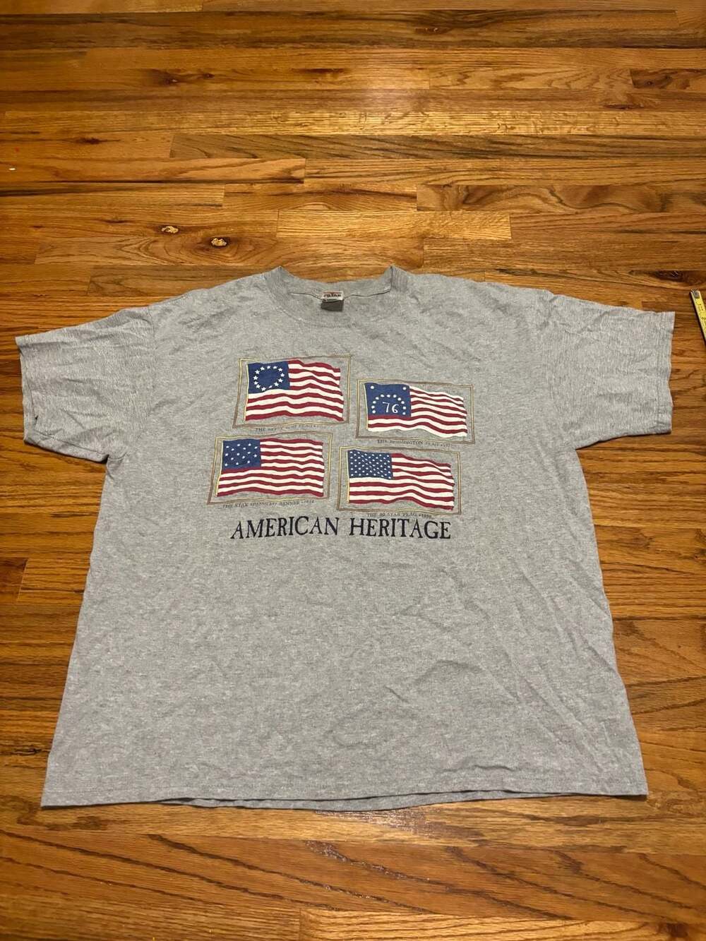Anvil American Heritage American Flags T-Shirt Size XL Gray